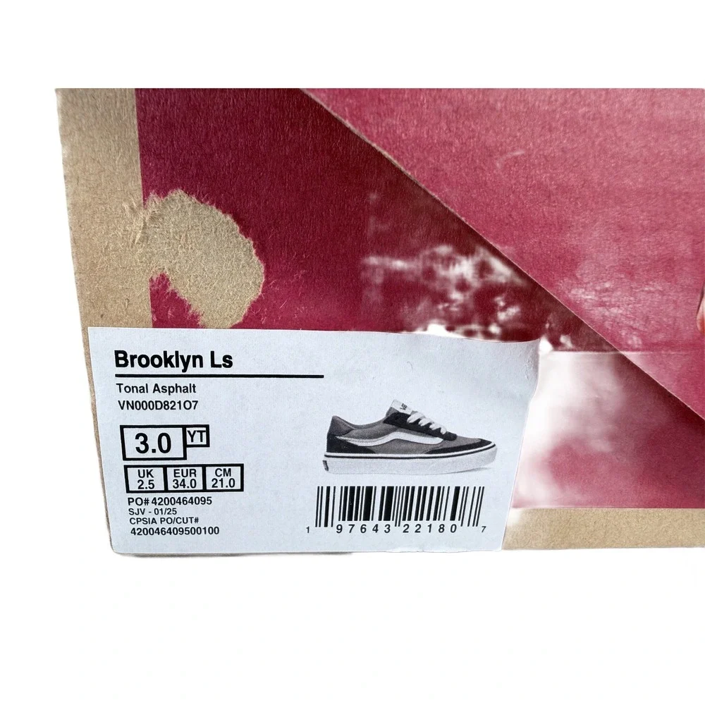 New Adorable Vans Brooklyn LS Little Boys Comfort Shoes Size 3 Youth 2 Tone Gray